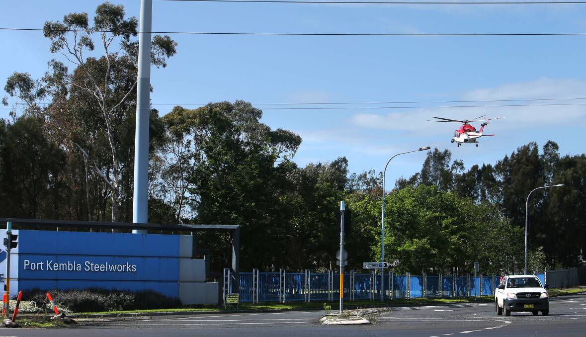 The ambulance rescue helicopter arrives at BlueScope.