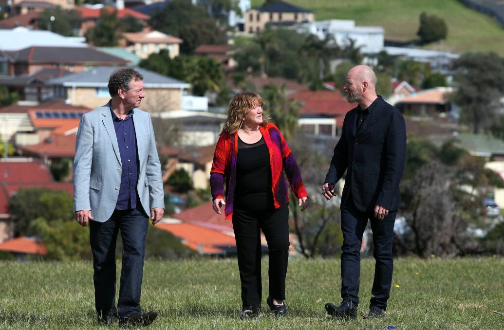 Shellharbour mayor Marianne Saliba  with architects at the site of the proposed hub last year.