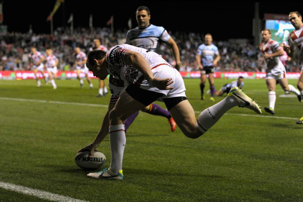 Brett Morris scored two tries in the Dragons' last-gasp loss to the Sharks. Picture: ADAM McLEAN, GETTY IMAGES