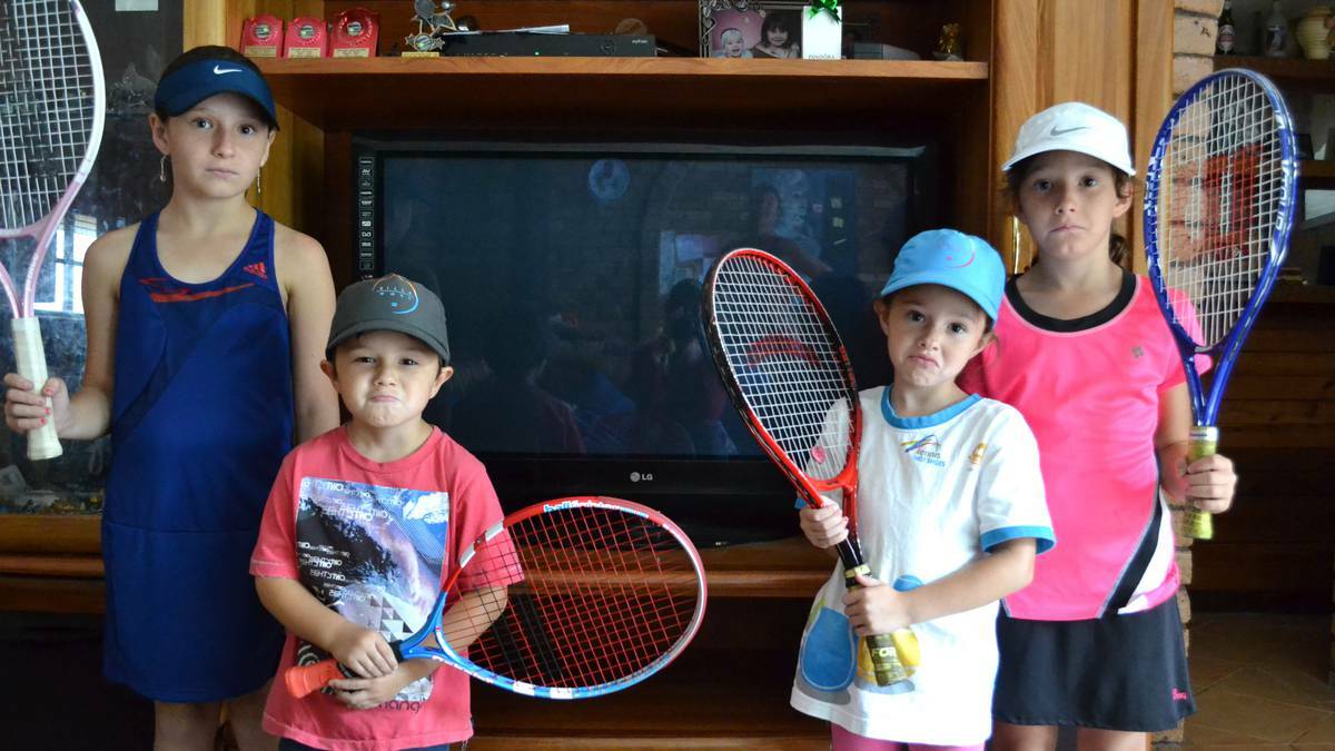 Disappointed tennis fans Emily, 10, Aiden, 4, Chloe, 6, and Jasmine, 7.