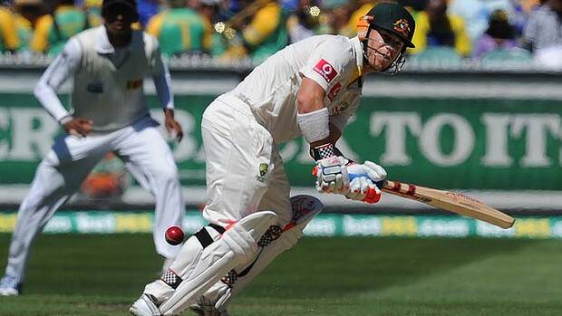 David Warner at the crease on his way to 62. Picture: Sebastian Costanzo