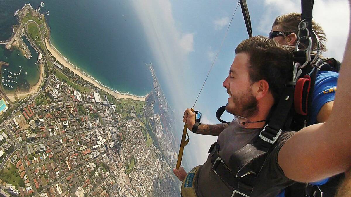 Reporter Josh Butler's first skydive. Picture supplied by Skydive the Beach