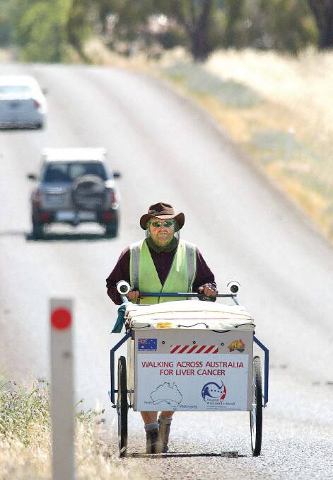 Rod Horan on a walk from Perth to Wollongong to raise money for liver cancer research.