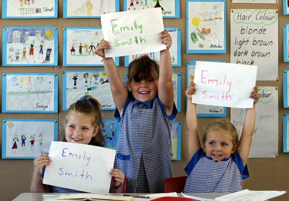 Enjoying the attention of sharing a name are Dapto's Emily Elise Smith, Emily Jo Smith and Emily Rae Smith.