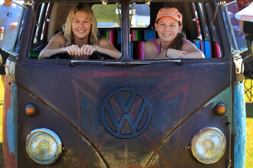 Michele Ward and daughter Olivia with their VW Kombie at the South Coast Showdown. Picture: ORLANDO CHIODO