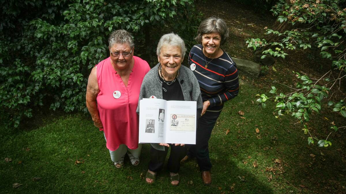 Jamberoo's Red Cross branch president Barbara Adams, author Dorothy O'Keefe and secretary Robyn Lawson. Picture: DYLAN ROBINSON
