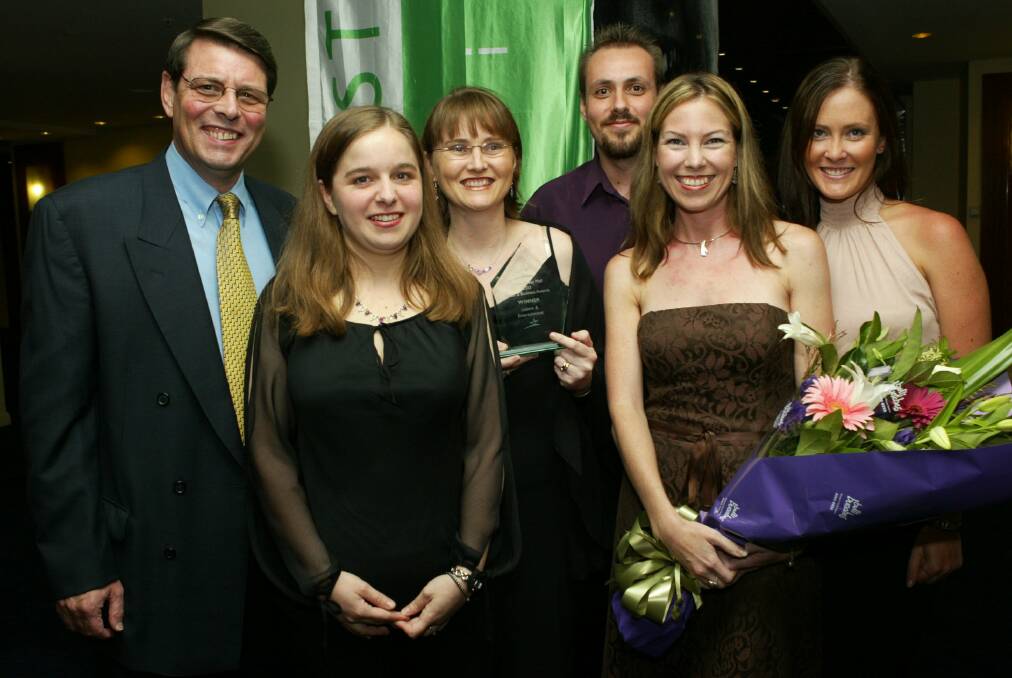 Crown Street Mall 2003 Retail Awards: Ian Spight, Chantel Bryant, Tania McGuire, Paul Spight, Kerrin Strachan and Kelli Willis after Travel Advantage took out the Leisure and Entertainment Award.