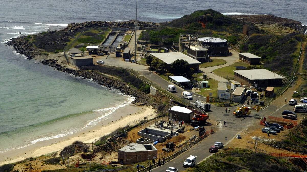 Emergency services at the scene of the accident at Port Kembla Sewage Treatment Plant. 