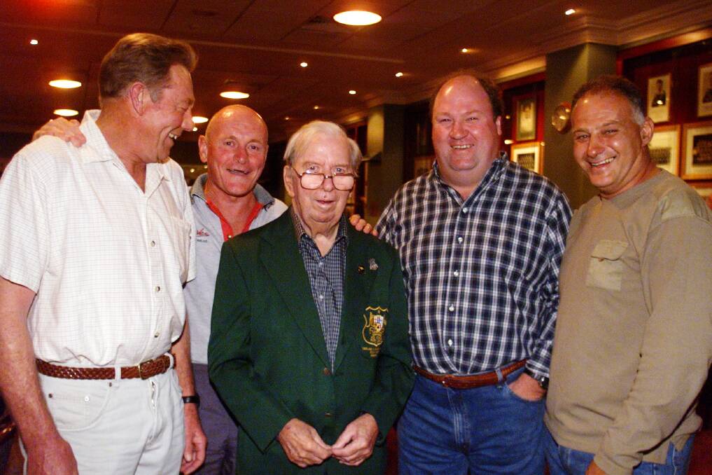 2000: John Neden, Les Thompson, Sam Davey, Royce Ayliffe and Kon at a get-together for Sam at Illawarra Leagues Club.