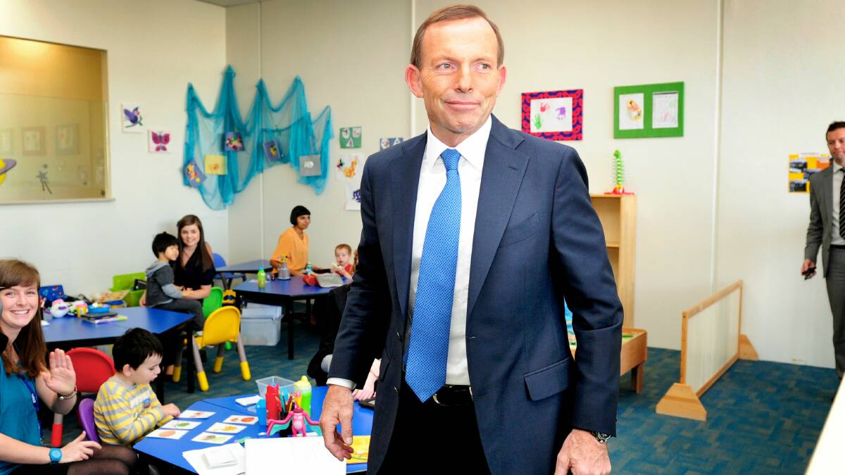 Federal Opposition Leader Tony Abbott visits the Little Learner's Autism Centre in Maidstone yesterday. Picture: PENNY STEPHENS