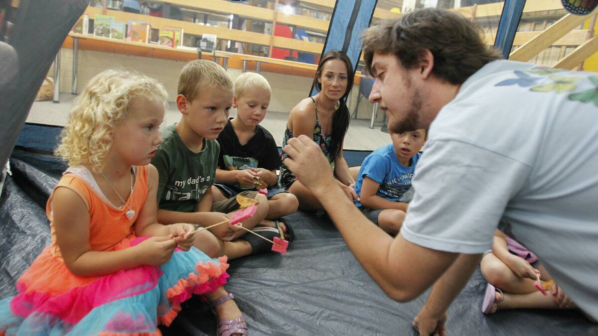 Children get up close with bugs in the Butterfly House at Oak Flats Library. Picture: CHRISTOPHER CHAN