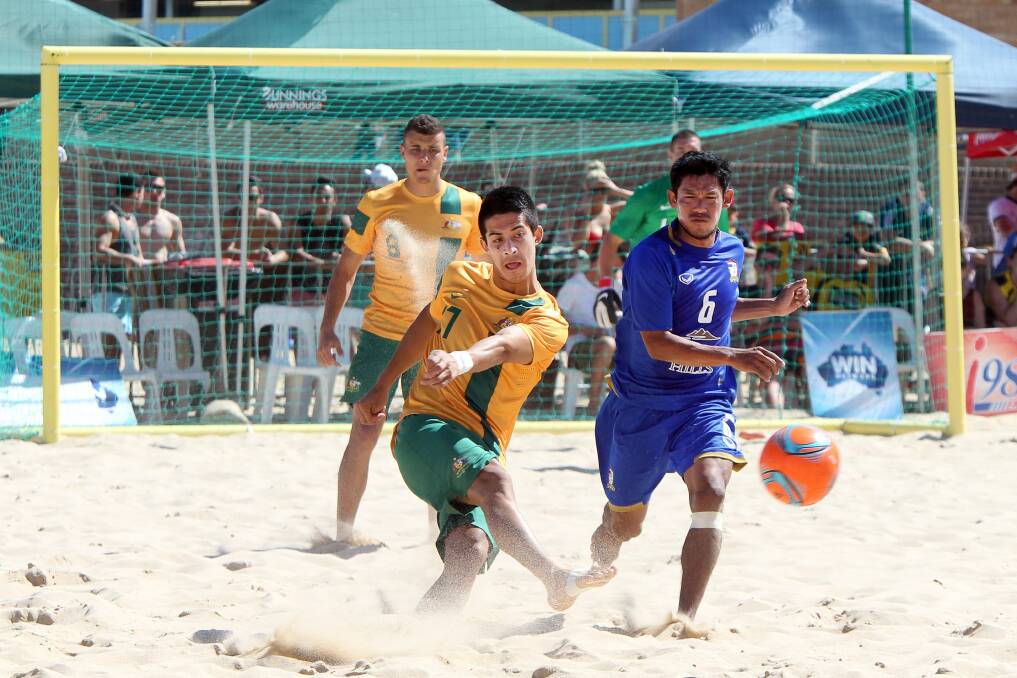 Australia vs Thailand in the Beach Soccer Cup final at North Beach. Picture: SYLVIA LIBER