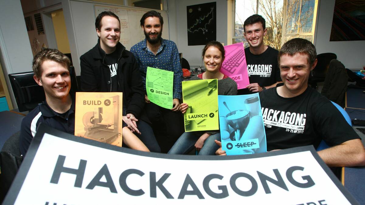 Hackagong organisers Chris Richards, Nathan Waters, Travis Wall, Rebecca Paget, Tim Christie and Brennan Hatton. 