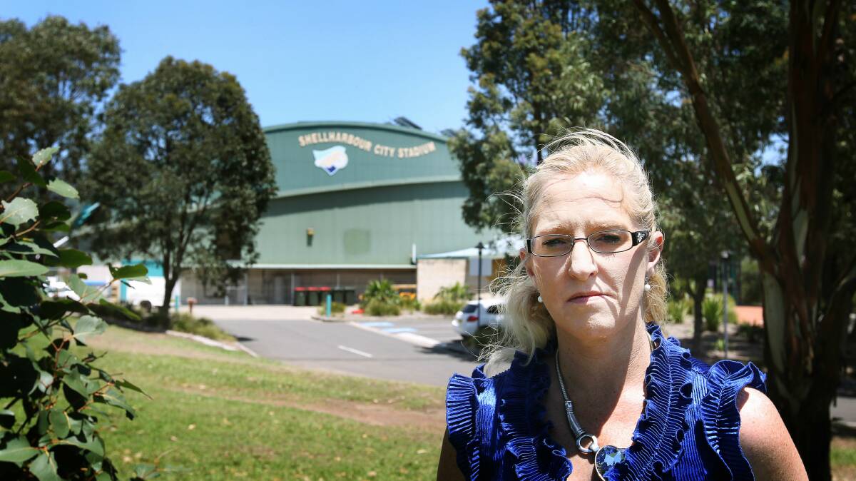 Kellie Marsh in front of Shellharbour City Stadium, which will finally get a new roof. Picture: SYLVIA LIBER