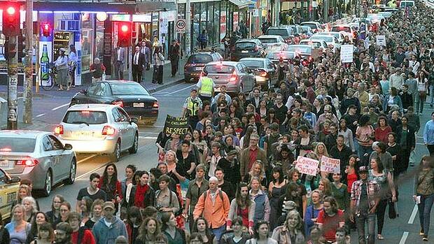 Thousands march to Reclaim the Night in Melbourne. Picture: Wayne Hawkins