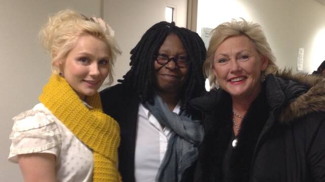 Clare Bowen and her mother Kathleen Bowen with Whoopi Goldberg.