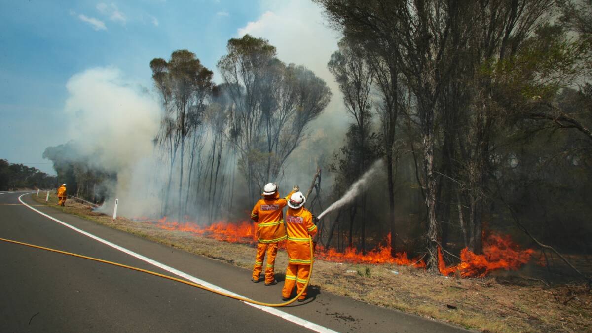 The RFS putting out a spot fire on the side of Picton Road. Picture: ADAM McLEAN