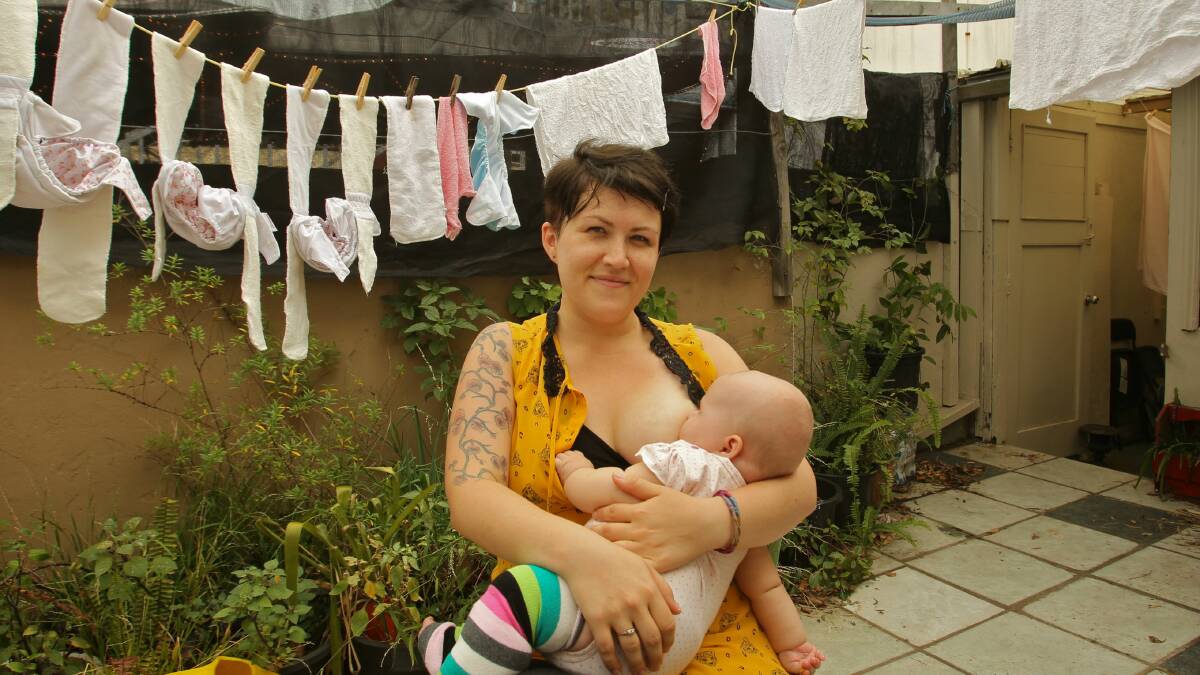 Sydney mum Ash Zuko, breastfeeding five-month-old Akiv, is planning to protest outside the Sunrise studios. Picture: Marco Del Grande