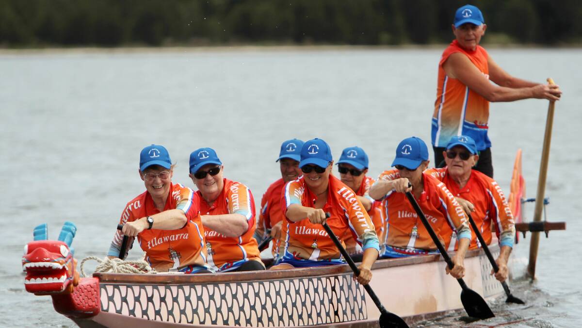Illawarra dragon boat paddlers practise for the Festival of Sport. Picture: GREG TOTMAN