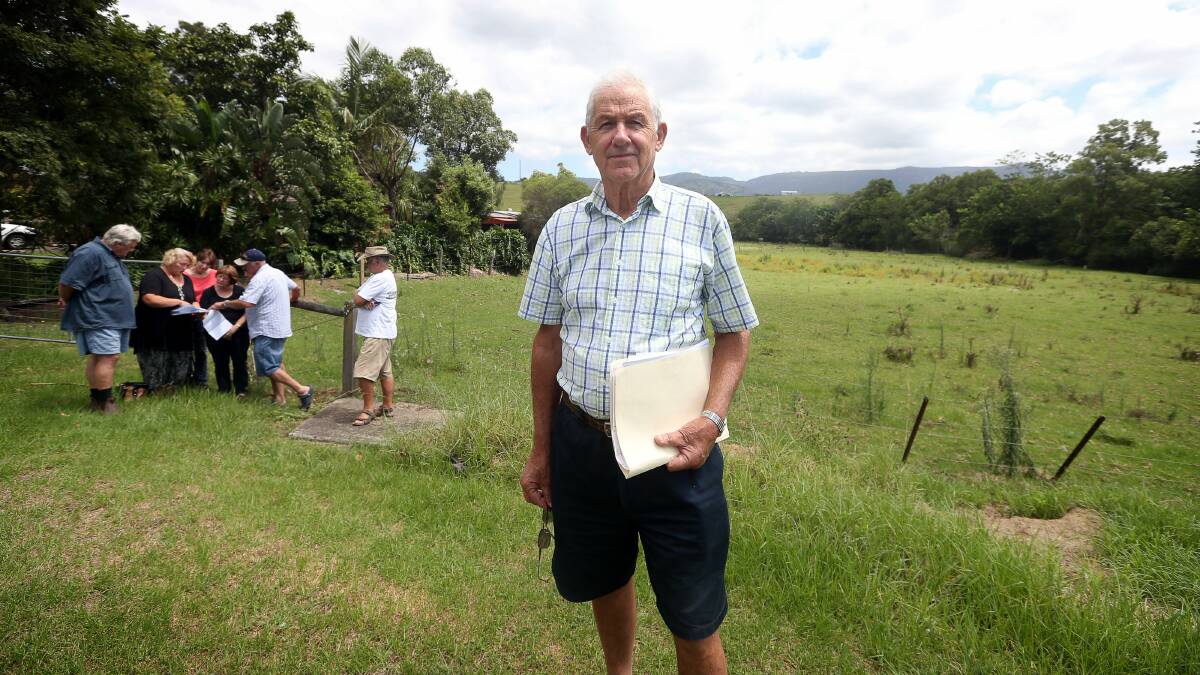 Reg Curnow with other Jamberoo residents angry over Kiama council's decision to rezone land on Wyalla Road for housing. Picture: SYLVIA LIBER