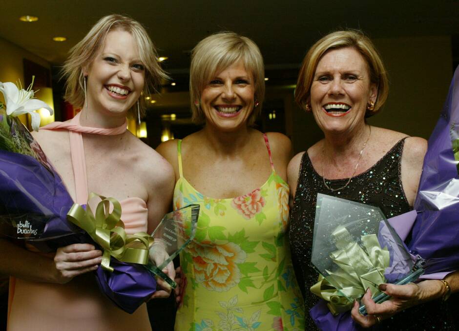 Employee of the year runner-up Lisa Broad, of Boost Juice, TV personality Susie Elelman and Employee of the Year Jan Gamble (right) of SureSlim at the 2003 Crown Street Mall Retail Awards.