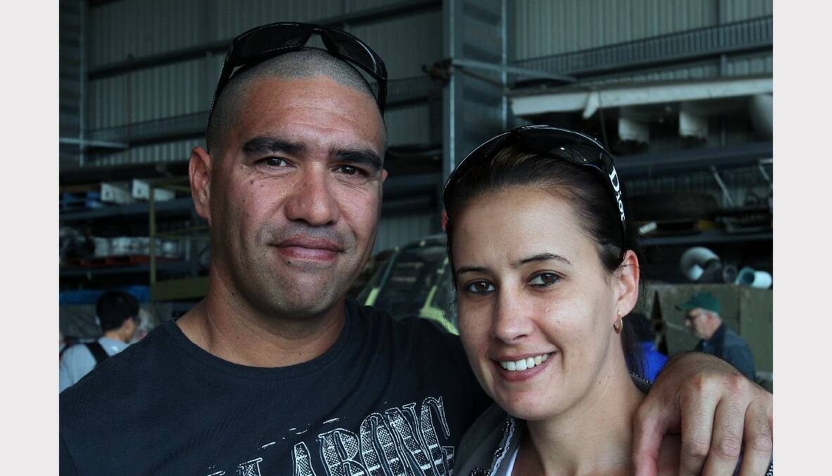 Tama and Rachel Broadhurst at the Wings Over Illawarra air show at Illawarra Regional Airport.