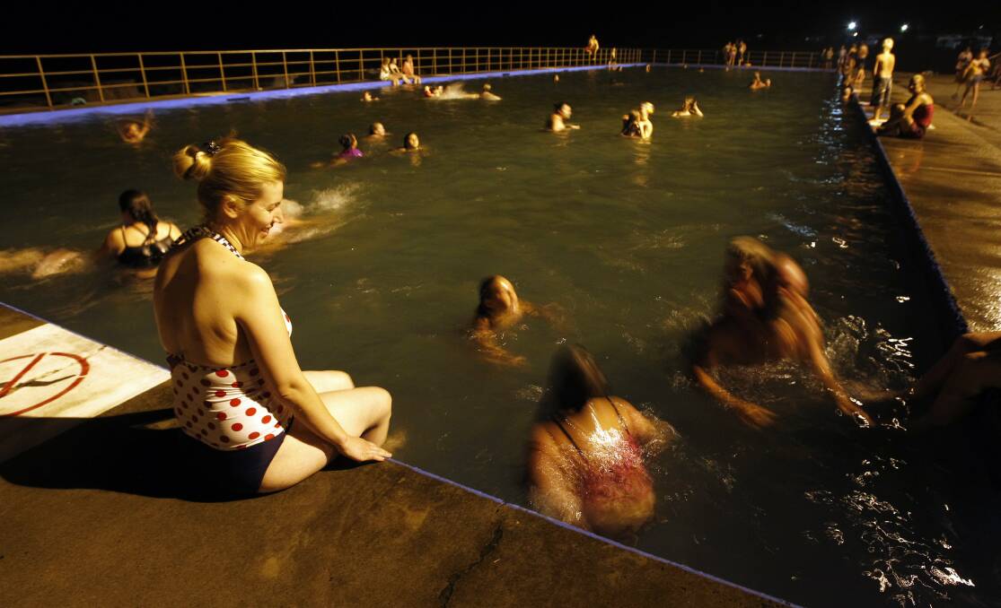 Swimmers at Shellharbour's Beverley Whitfield Pool at 9 o'clock last night.