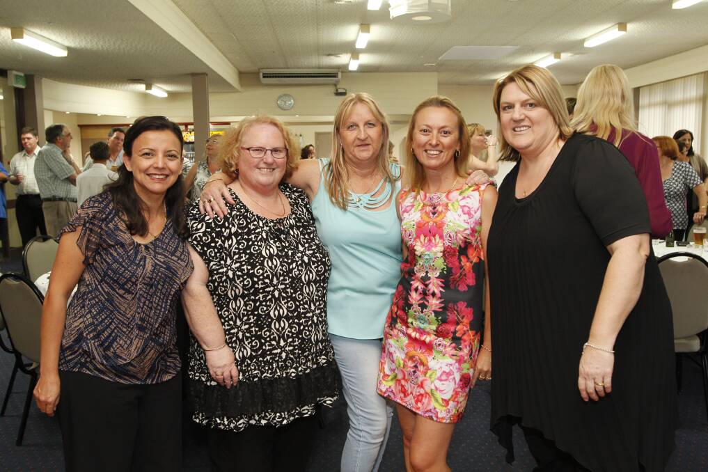 Maria Remondi, Joan McPherson, Maree Healey, Samantha Ruddock and Carmel Ball at Beaton Park Tennis Club.
