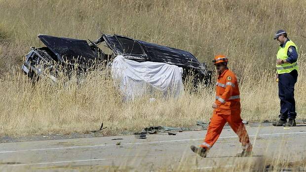 The scene of the fatal accident near Holbrook. Photo: David Thorpe, Wodonga Border Mail