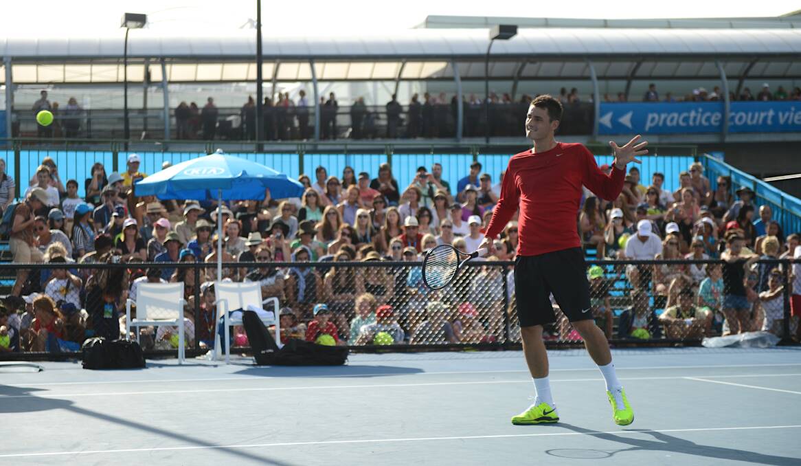 Tomic at practise yesterday. Picture: PAT SCALA