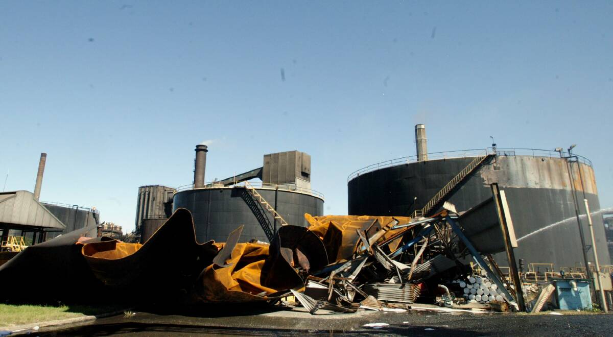 The crumpled lid of the ethanol tank which flew into the air after its contents exploded and burst into flames.