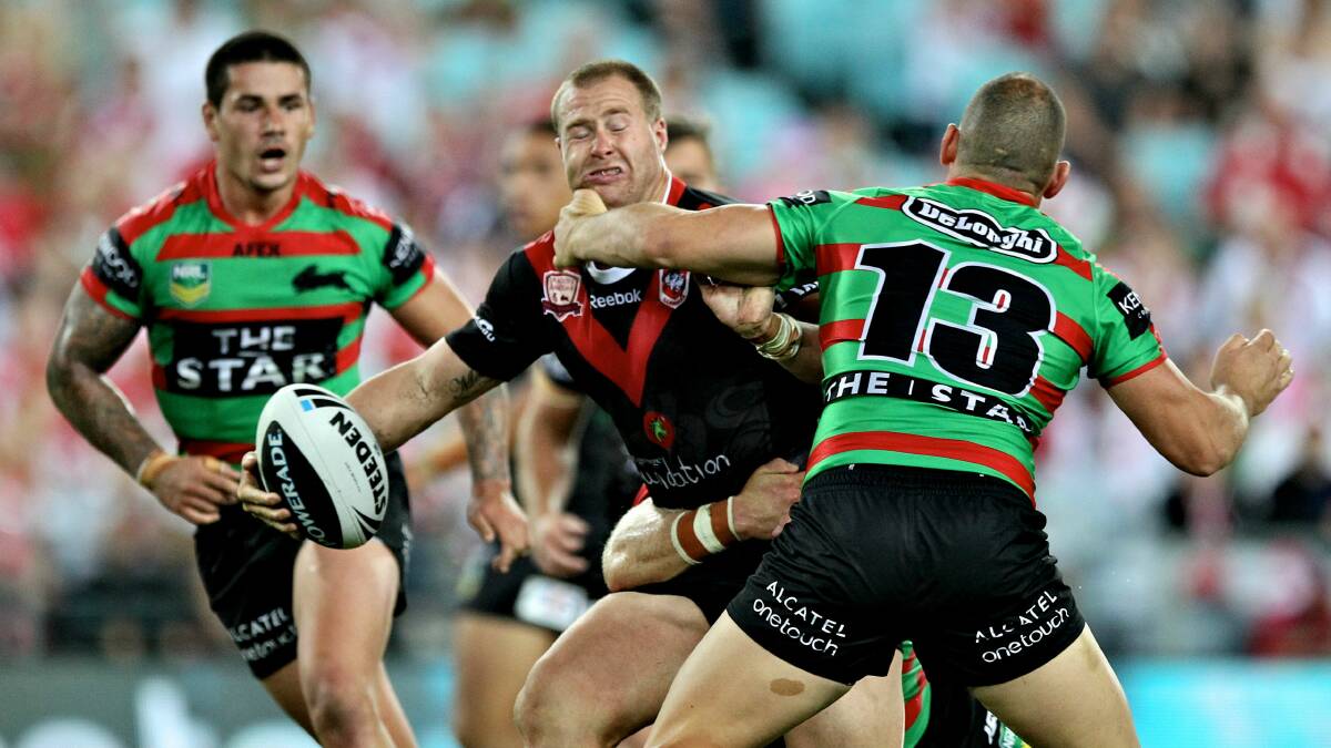  Dragons forward Trent Merrin against Souths in last year's Charity Shield.