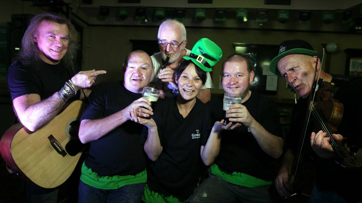 Butch Hooper, Michael Connolly, John Spillane, Julie O'Loughlin, George Kerrigan and Tont O'Toole prepare to celebrate this year's St Patrick's Day at Dicey Riley's. Picture: SYLVIA LIBER