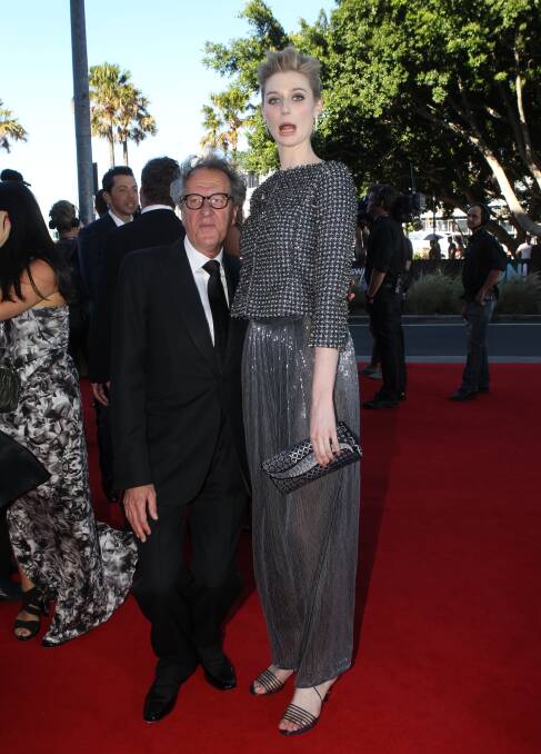 Geoffrey Rush and Elisabeth Debecki arrive at the AACTA Awards. Picture: GETTY IMAGES