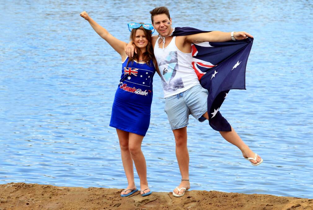 Annalee Hamilton and Nathan Fletcher celebrate Australia Day at Belmore Basin. Picture: ORLANDO CHIODO