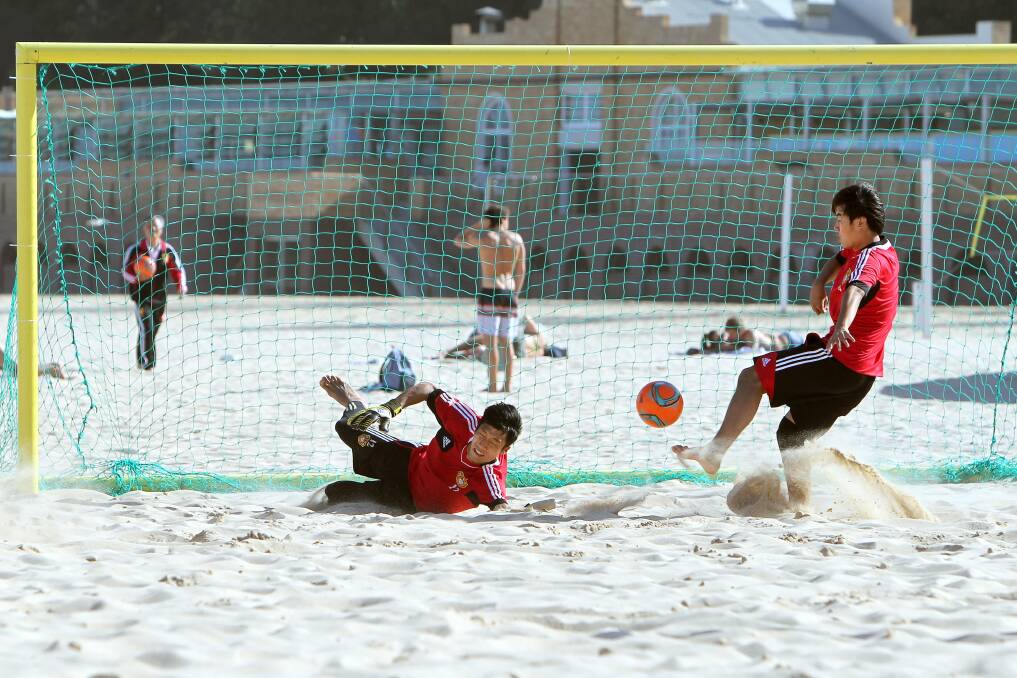 China trains at North Beach ahead of the Australian Beach Soccer Cup at the weekend. Picture: SYLVIA LIBER