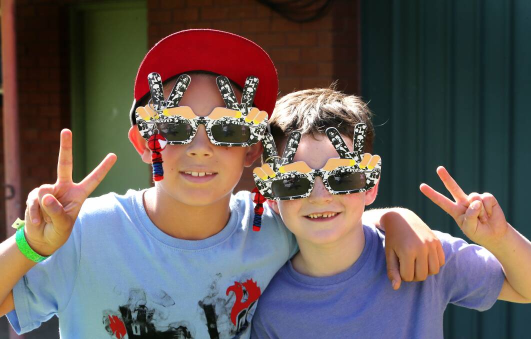 Festival-goers James and Dylan at Bulli Showground. Picture: KIRK GILMOUR