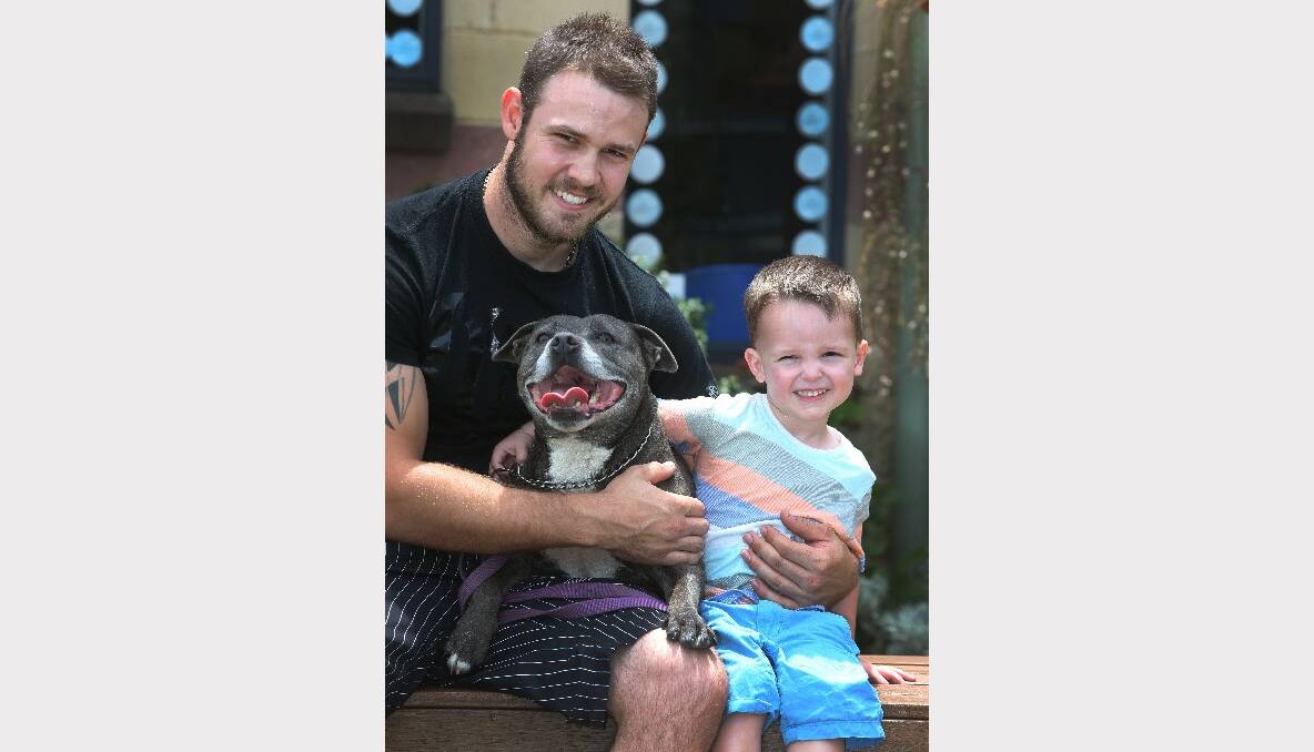 Morgan Anstee and son Levi reunited with their runaway dog Loki. Picture: ROBERT PEET