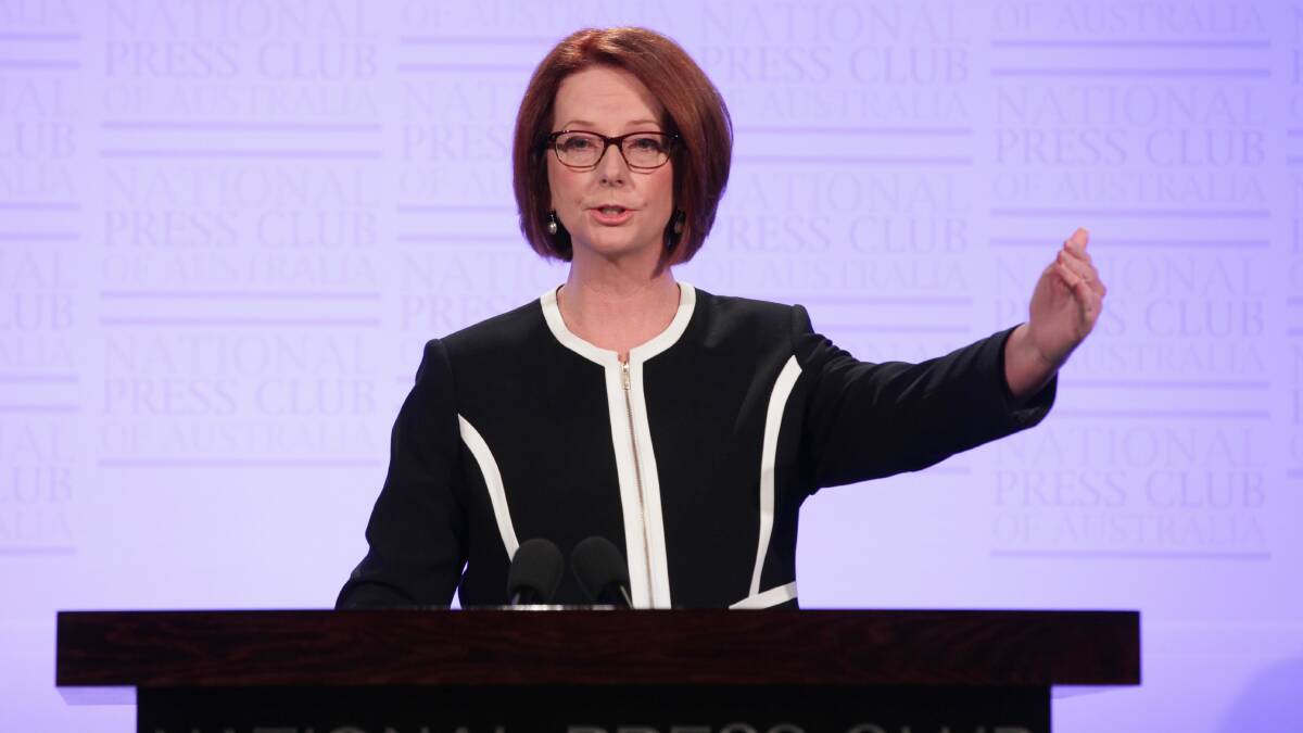 Julia Gillard at the National Press Club in Canberra, where she announced the date of the federal election. Picture: ALEX ELLINGHAUSEN