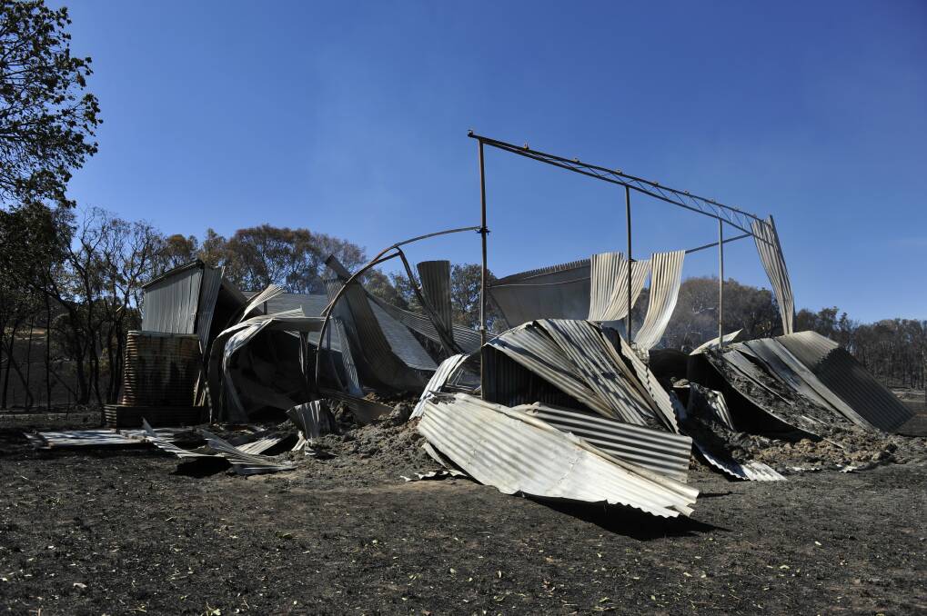 Burnt out hay shed near Jugiong from the fire heading towards Yass on January 9, 2013. Photo: Jay Cronan