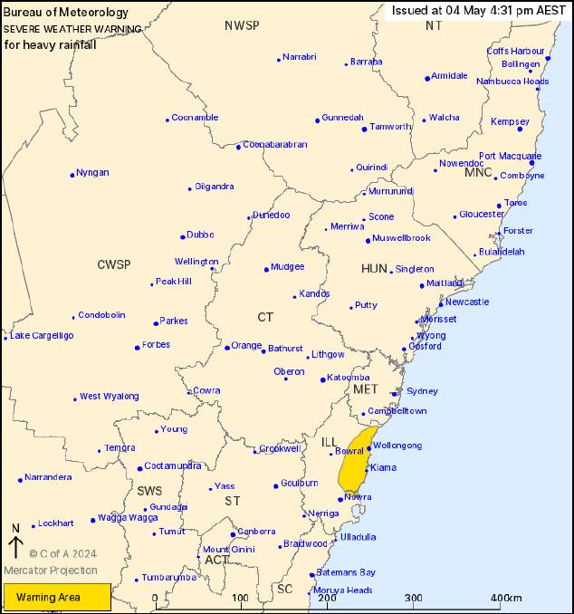 The warning area. Picture from Bureau of Meteorology
